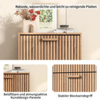 Fangange Rattan Skoskåp Smal – 3 Snedda Dörrar Trägriphandtag Andningsbara Paneler