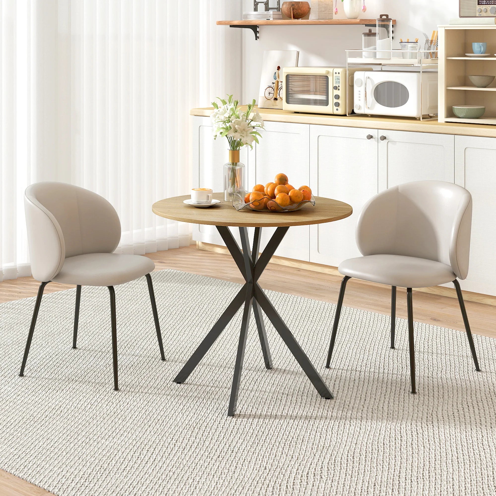 Litet Runt Matbord 2 Pers – Stål & Vit Ek Design
