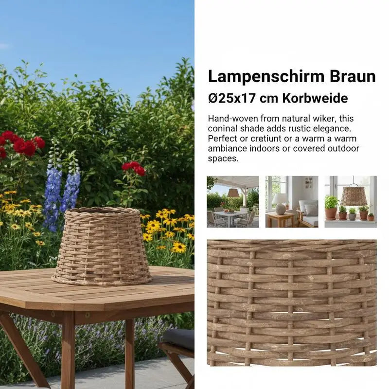 Wickerlampskärm Brun Ø25×17 cm – Naturlig Rattanfläta Bohemisk