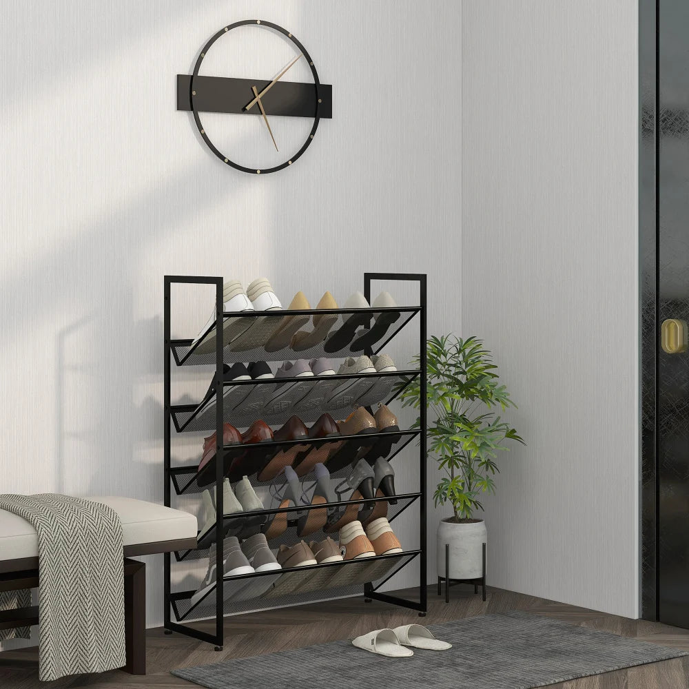 Liten Smal Skohylla 5 Hyllplan 72×30×102 cm Svart – Skoförvaring Litet Utrymme