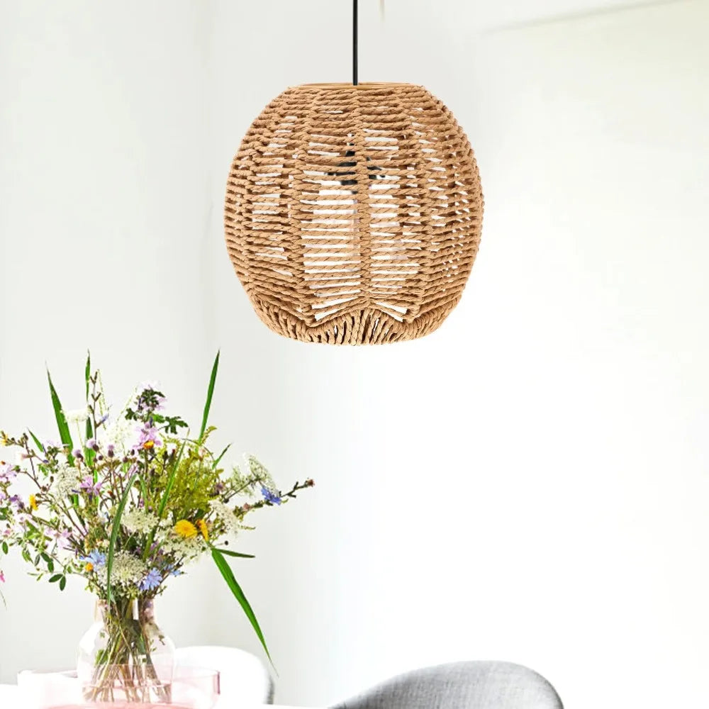 Boho Wickerlampskärm 15 cm Papperslina – E27/E26 Hänglampa Dekorativ