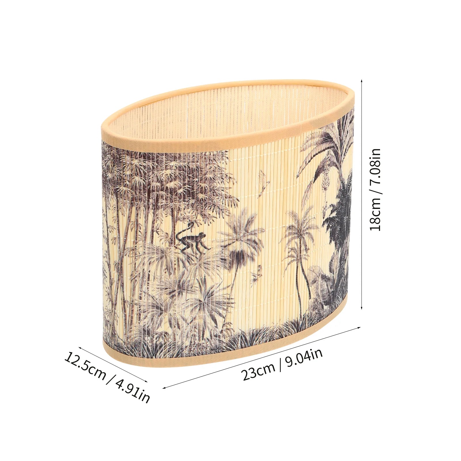 Tropisk Regnskog Lampskärm Oval – Bambu Plisserad Sängbord & Rustik