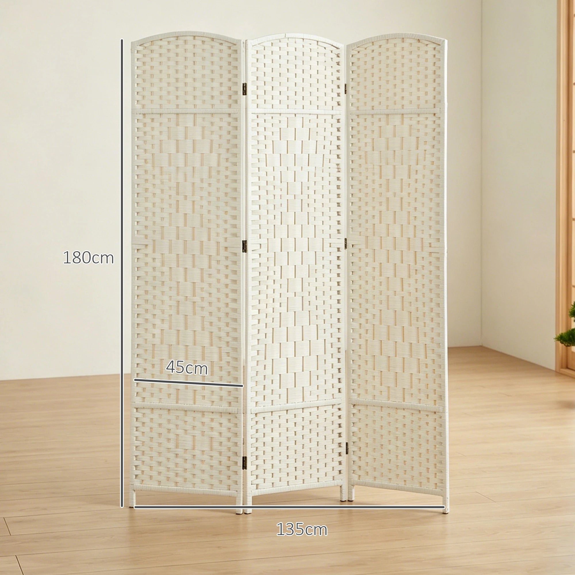 Trä Rumsavdelare 3 Paneler 135×180 cm Vit – Vikbar Skärm Sovrum & Vardagsrum