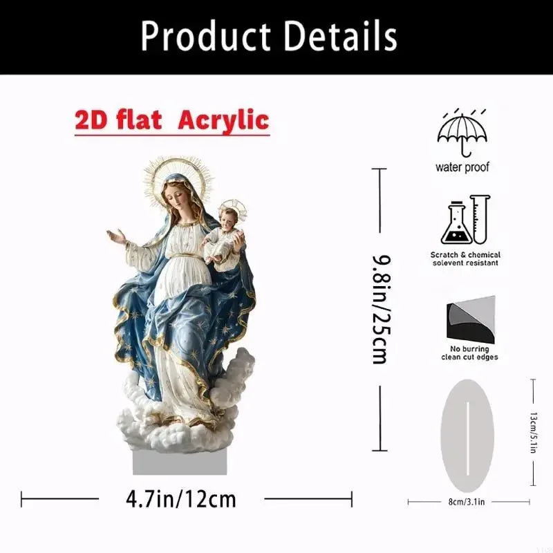 Madonna & Barn Akryls Skulptur 2D med Bas – Religiös Hemdekor Katolsk
