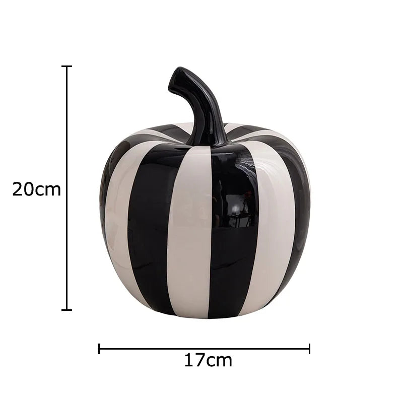 Svartvit Rand Äpple/Päron Keramikskulptur – Minimalistisk Fruktskulptur Dekor