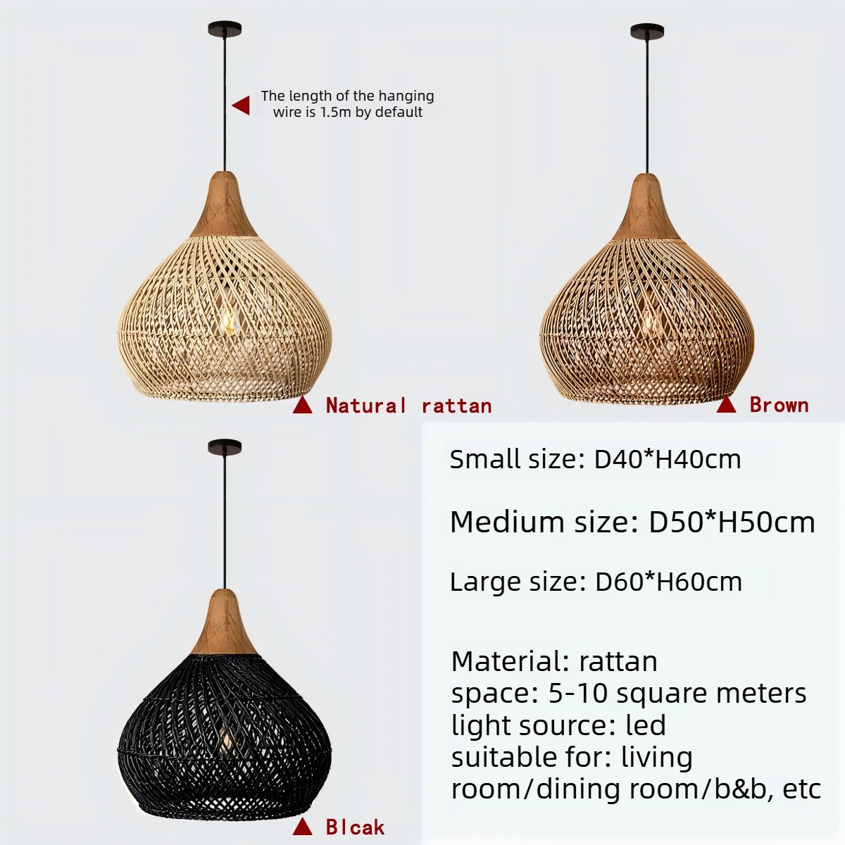Japansk Wabi-Sabi Rattan Hänglampa Handvävd – Boho E27 Restaurant & Köksö