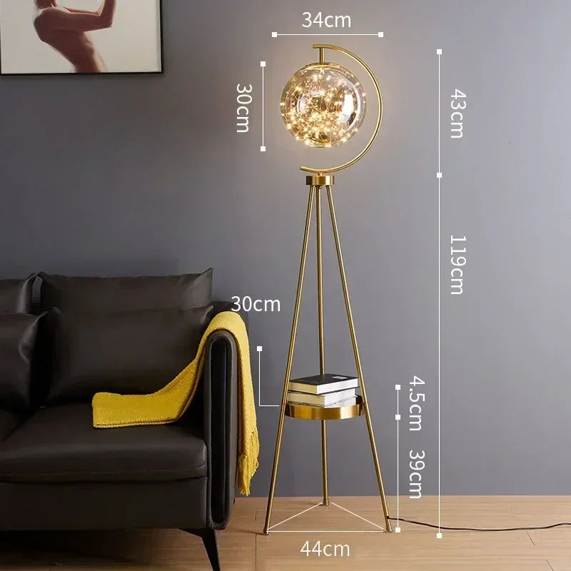 Nordisk Lyxig Glasglob Golvlampa – Stativ & Förvaring