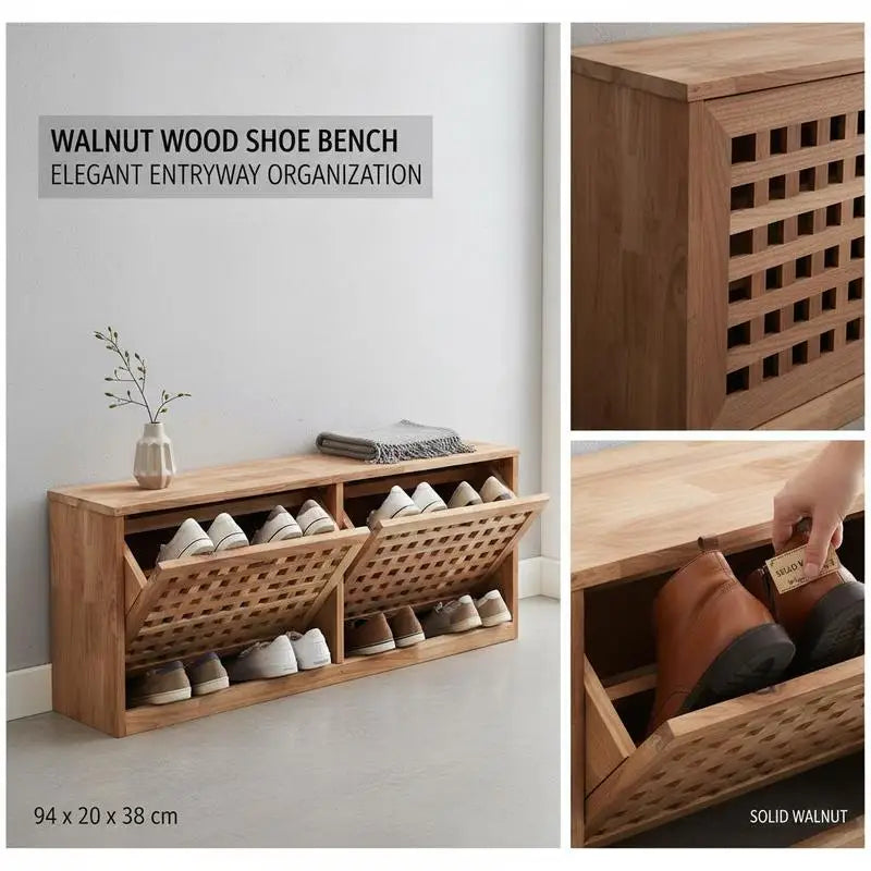 Skobänk Massivt Valnöt 94×20×38 cm – Smal Skobänk Hall & Entré