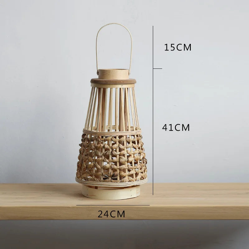 Kinesisk Träskylts Lykta Rushgräs – Wabi-Sabi Candle Holder Modellrum