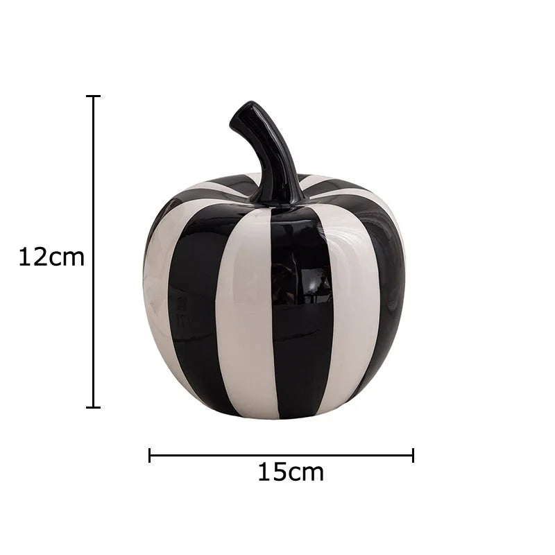 Svartvit Rand Äpple/Päron Keramikskulptur – Minimalistisk Fruktskulptur Dekor