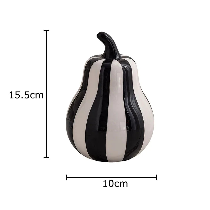 Svartvit Rand Äpple/Päron Keramikskulptur – Minimalistisk Fruktskulptur Dekor