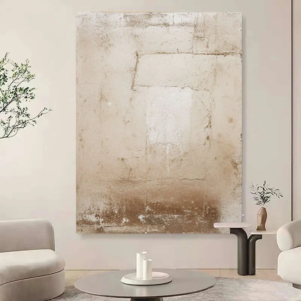 Mhemyo Kubistisk Abstrakt Ansiktsmålning Handgjord – Beige Brun Canvas Vardagsrum