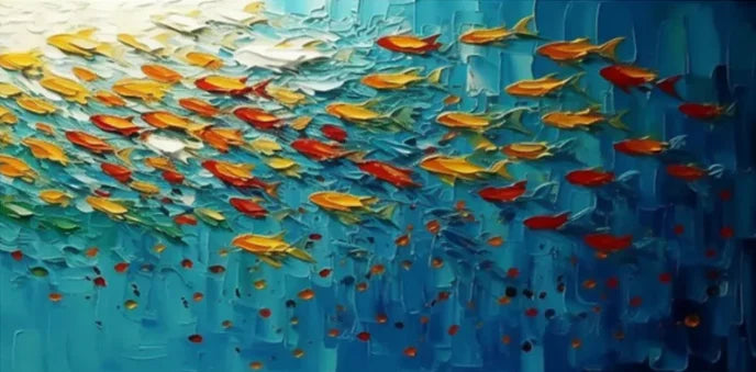 Nordisk Abstrakt Blå Fisk Canvasmålning – Stor Graffiti Poster Vardagsrum