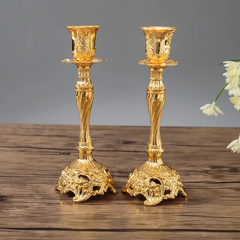 2-Pack Guld & Silver Ljusstake Europeisk – Bröllop Metallantik Bordsdekor
