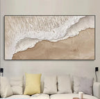Havsvågor Abstrakt Oljemålning Tjock Textur – Wabi-Sabi Earthtone Canvas Konst