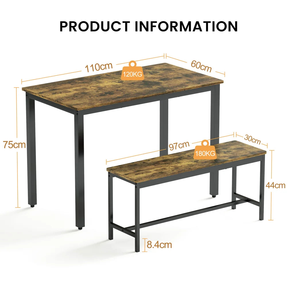 Industriellt Matbordsset – Bord & 2 Bänkar 110x60 cm