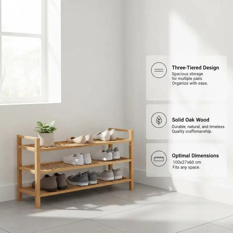 Skohylla 3 Hyllplan Massiv Ek 100×27×60 cm – Rustik Entré & Hall