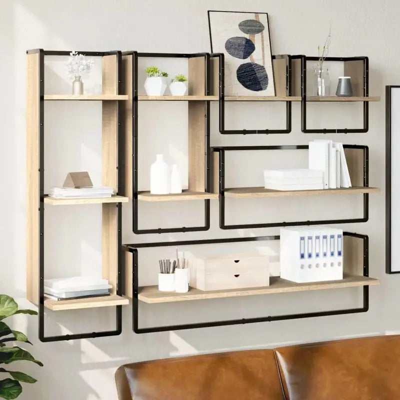 Väggshyllsystem med Hängskenor Trä & Metall – Flytande Multifunktionell Modern Väggdekor