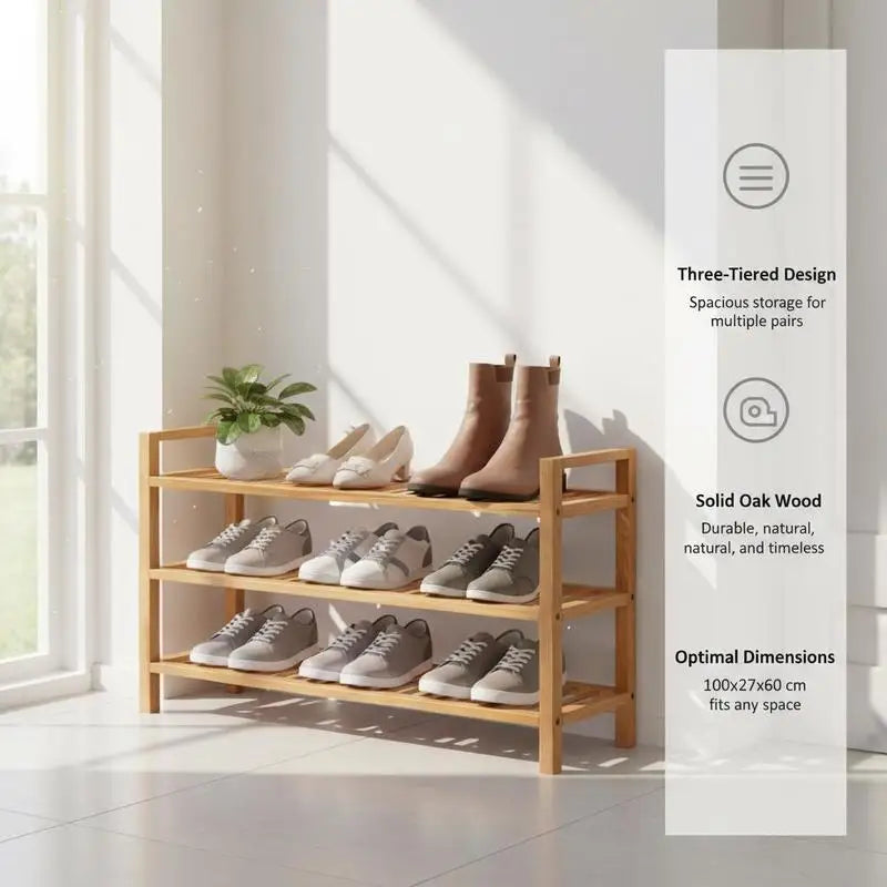 Skohylla 3 Hyllplan Massiv Ek 100×27×60 cm – Rustik Entré & Hall