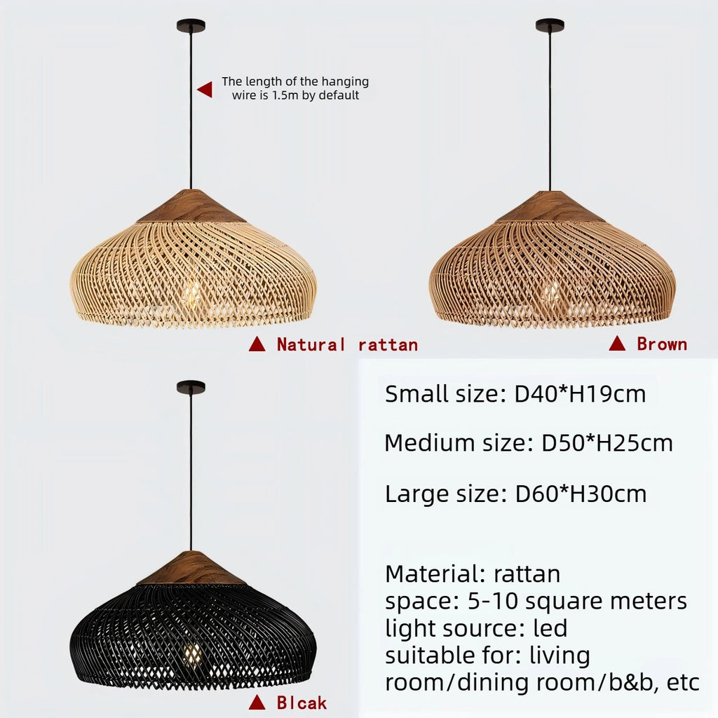Japansk Wabi-Sabi Rattan Hänglampa Handvävd – Boho E27 Restaurant & Köksö