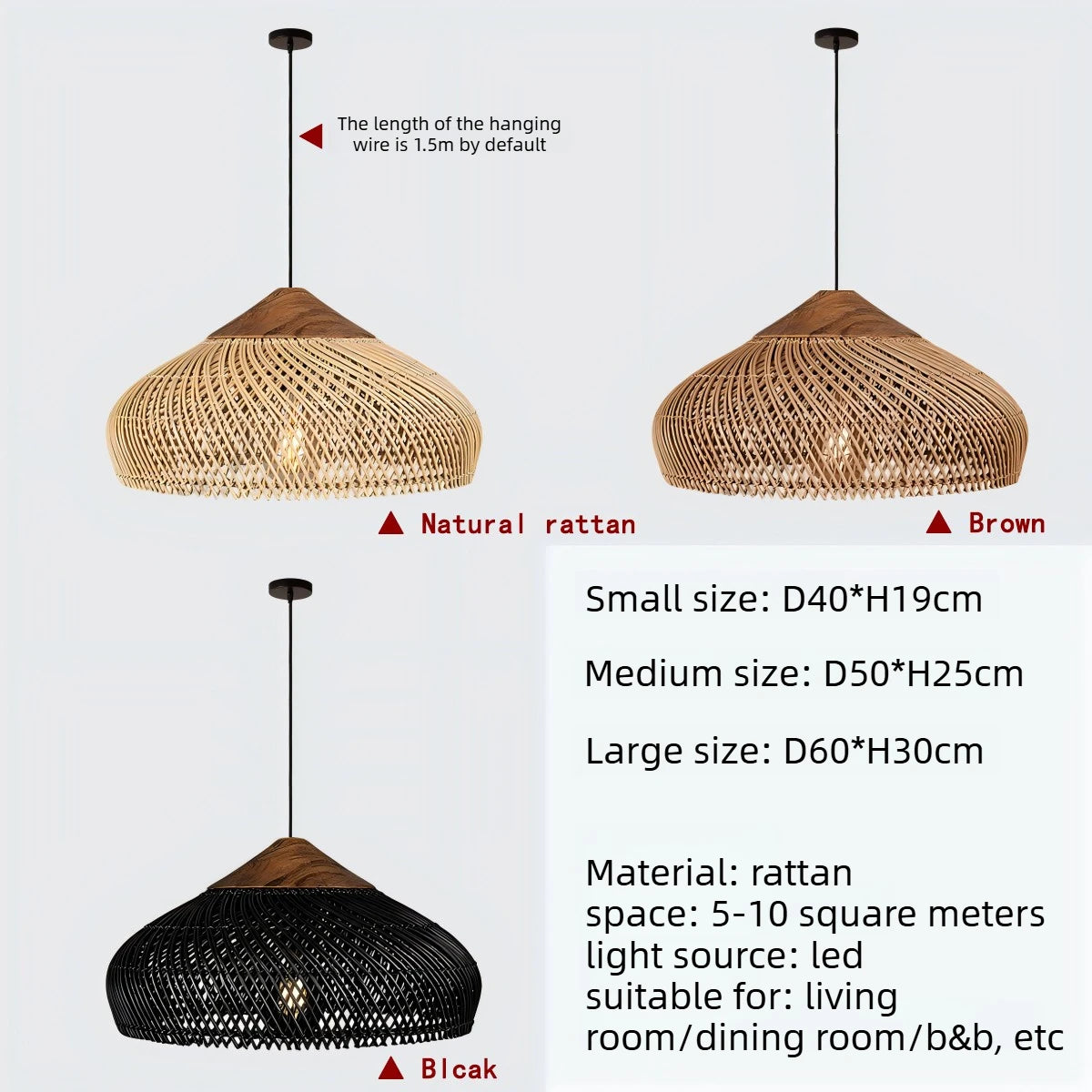 Japansk Wabi-Sabi Rattan Hänglampa Handvävd – Boho E27 Restaurant & Köksö