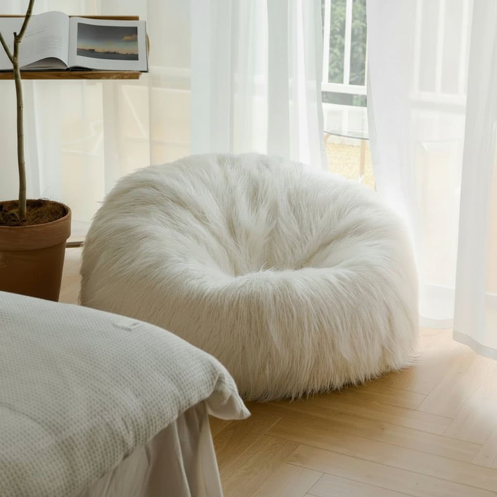 Fluffig Bönpåsestol i Pälstyg – Stor