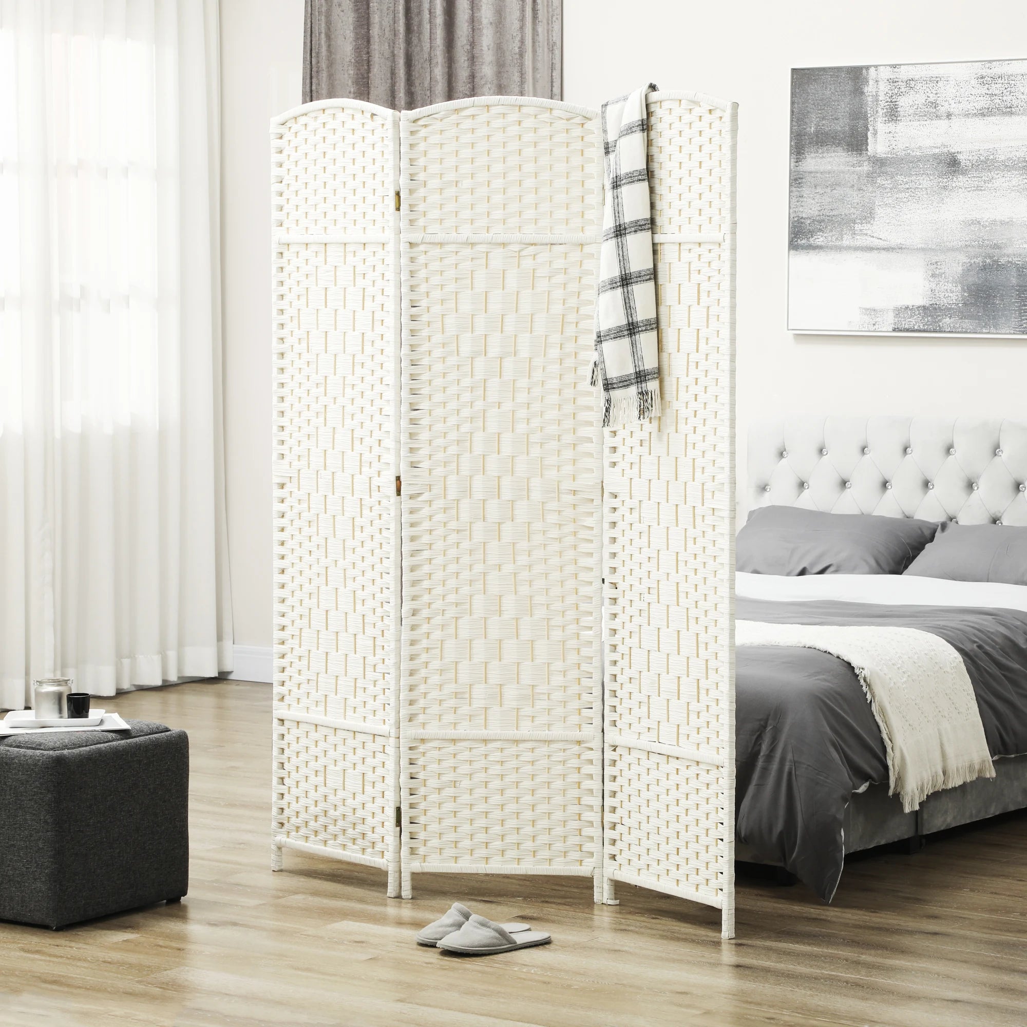 Trä Rumsavdelare 3 Paneler 135×180 cm Vit – Vikbar Skärm Sovrum & Vardagsrum