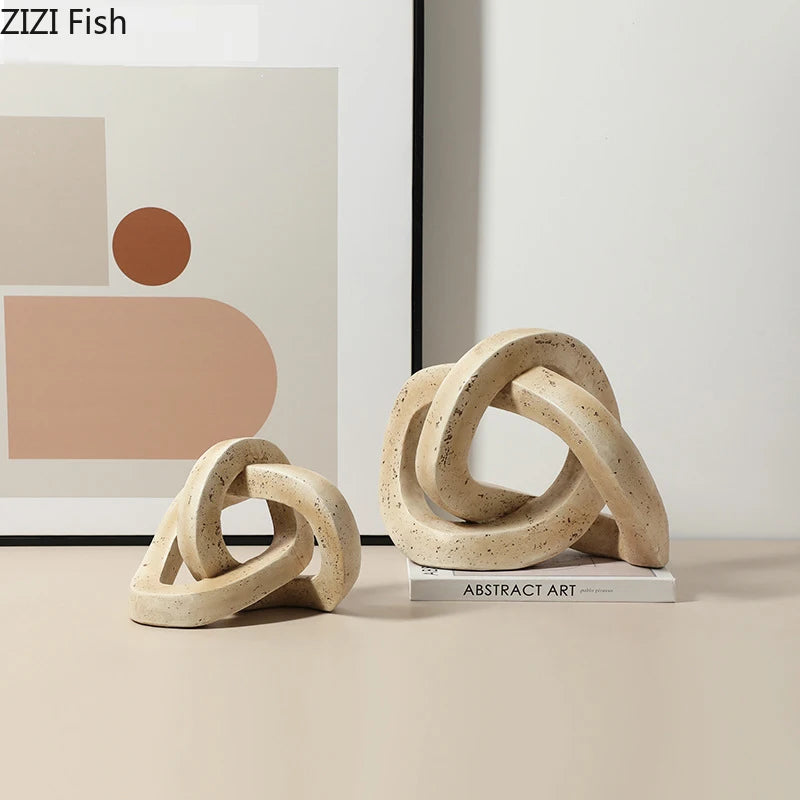 Minimalistisk Geometrisk Knutring Skulptur – Abstrakt Skrivbordsdekor