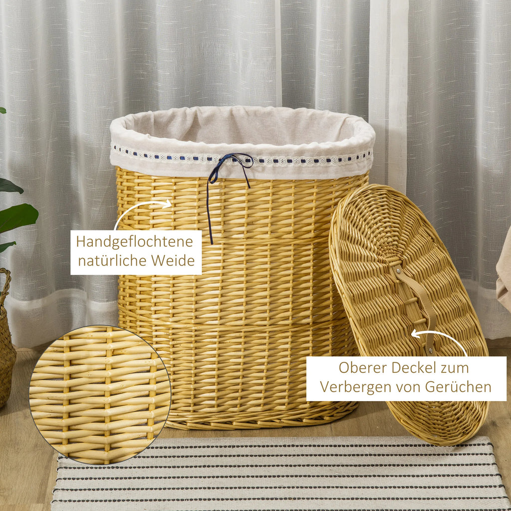 Wickertvättkorg Naturlig Rattan – Avtagbar Innerpåse & Tätande Lock