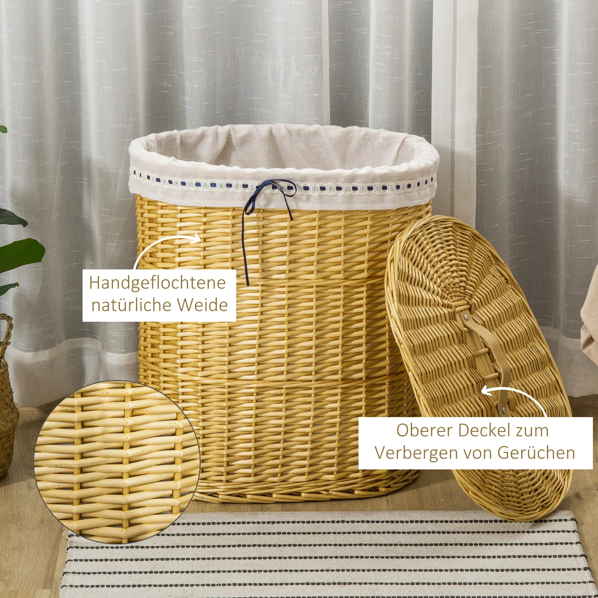 Wickertvättkorg Naturlig Rattan – Avtagbar Innerpåse & Tätande Lock