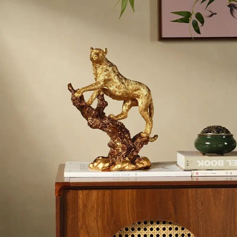Gyllene Leopard Bokhylldekor – Lyxig Modern Skrivbordsornament Sovrum