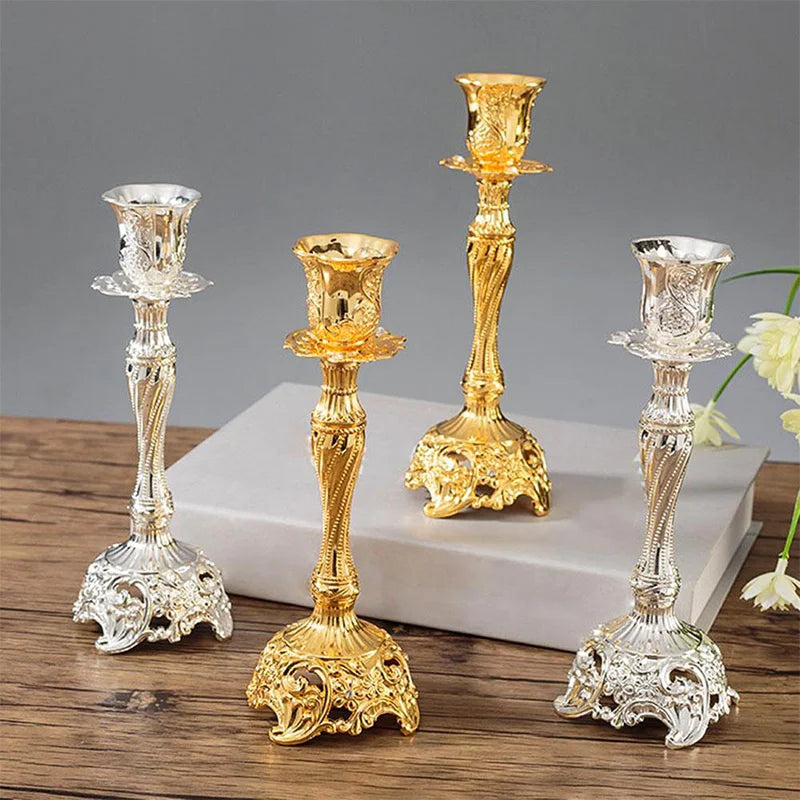 2-Pack Guld & Silver Ljusstake Europeisk – Bröllop Metallbordsdekor