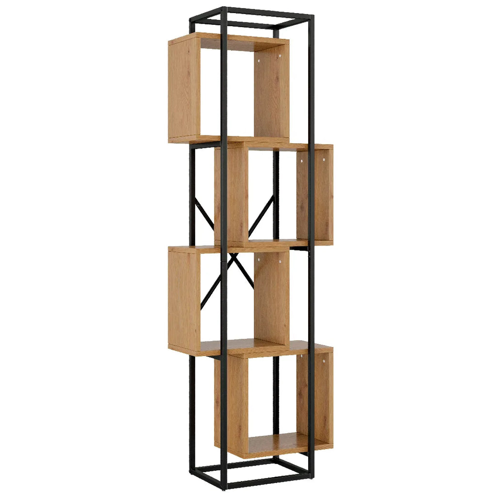 Öppen Bokhylla Metall & MDF 59×30×180 cm – 4 Fack Industriell Fristående