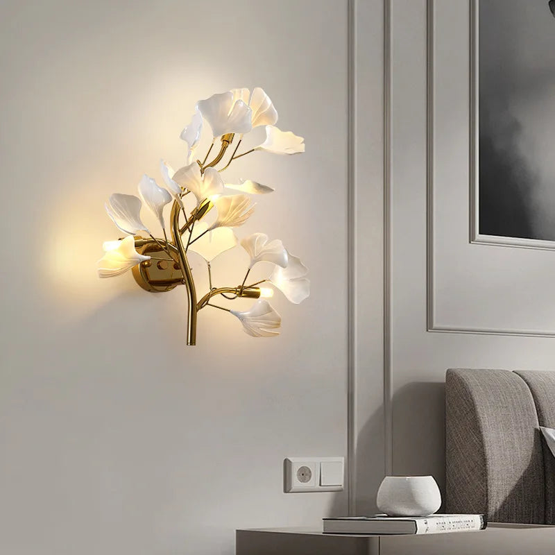 Lyxig Akryl Ginkgoblad Vägglampa – Nordisk LED Vardagsrum Bakgrundsvägg & Hall