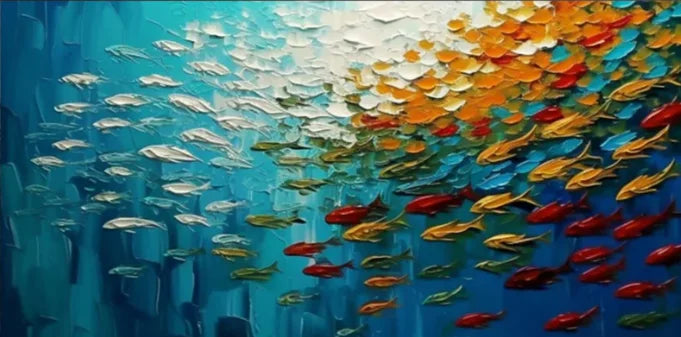 Nordisk Abstrakt Blå Fisk Canvasmålning – Stor Graffiti Poster Vardagsrum