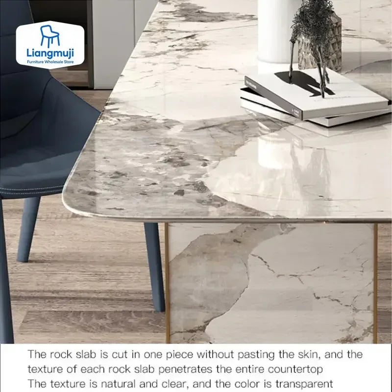 Minimalistiskt Rektangulärt Marmormatbord – 4 Stolar