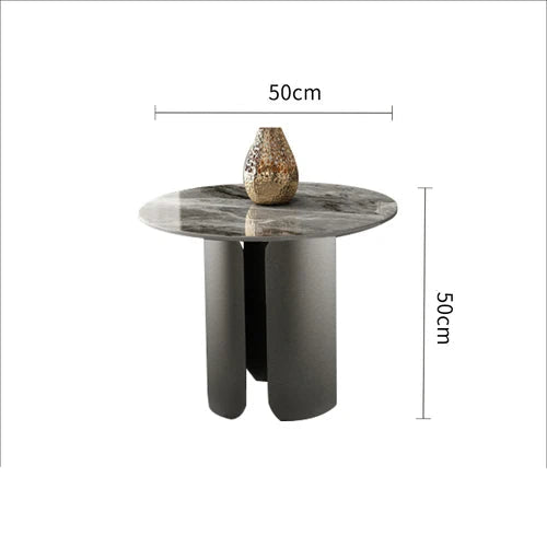 Soffbord Runt Marmoreffekt – Vit Metall