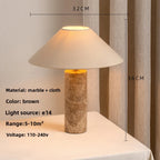 Nordisk Cylindrisk Bordslampa Marmorbas – Tyglampskärm Matsal & Sovrum