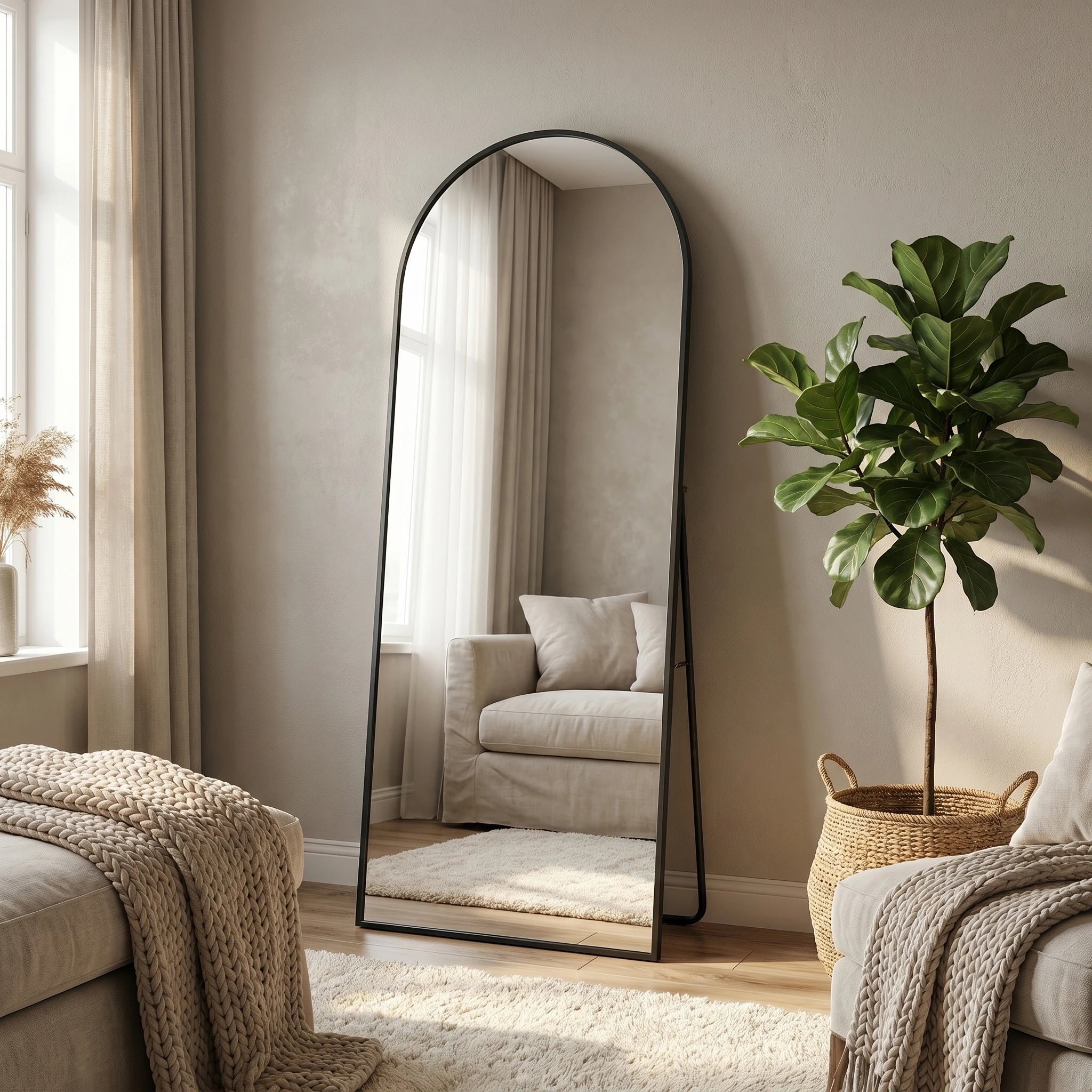 Comanlai Helkroppsspegel Böjd Svart Metallram 162×53 cm – Badrum & Sovrum