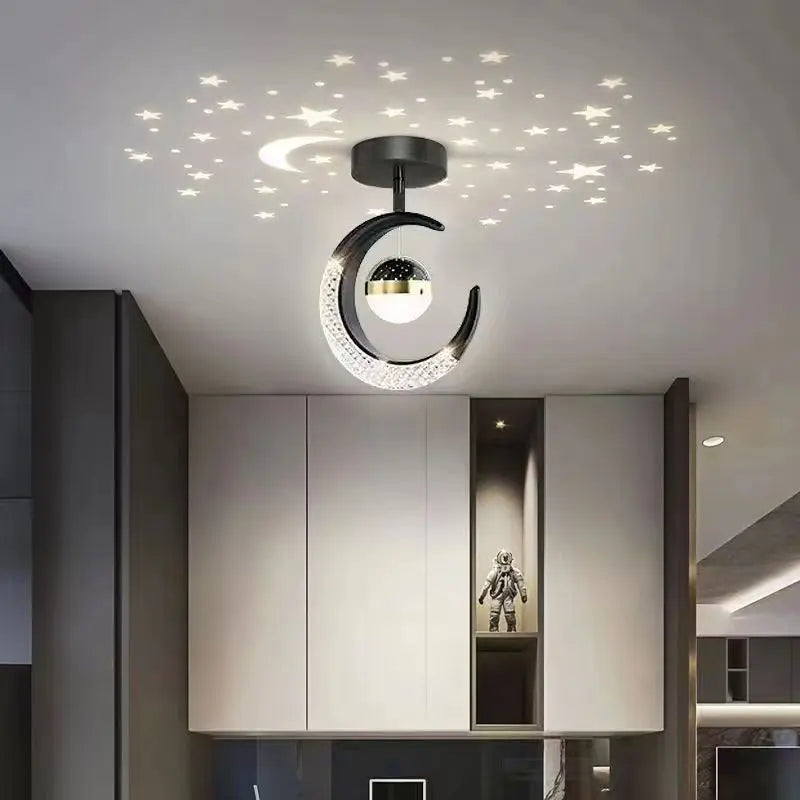 Kreativ Måne & Stjärnor LED Taklampa – Guld & Svart Loft