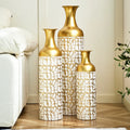 3-Pack Guld & Vit Golvvaser 50/66/85 cm – Blommönster Metall Hem & Trädgård