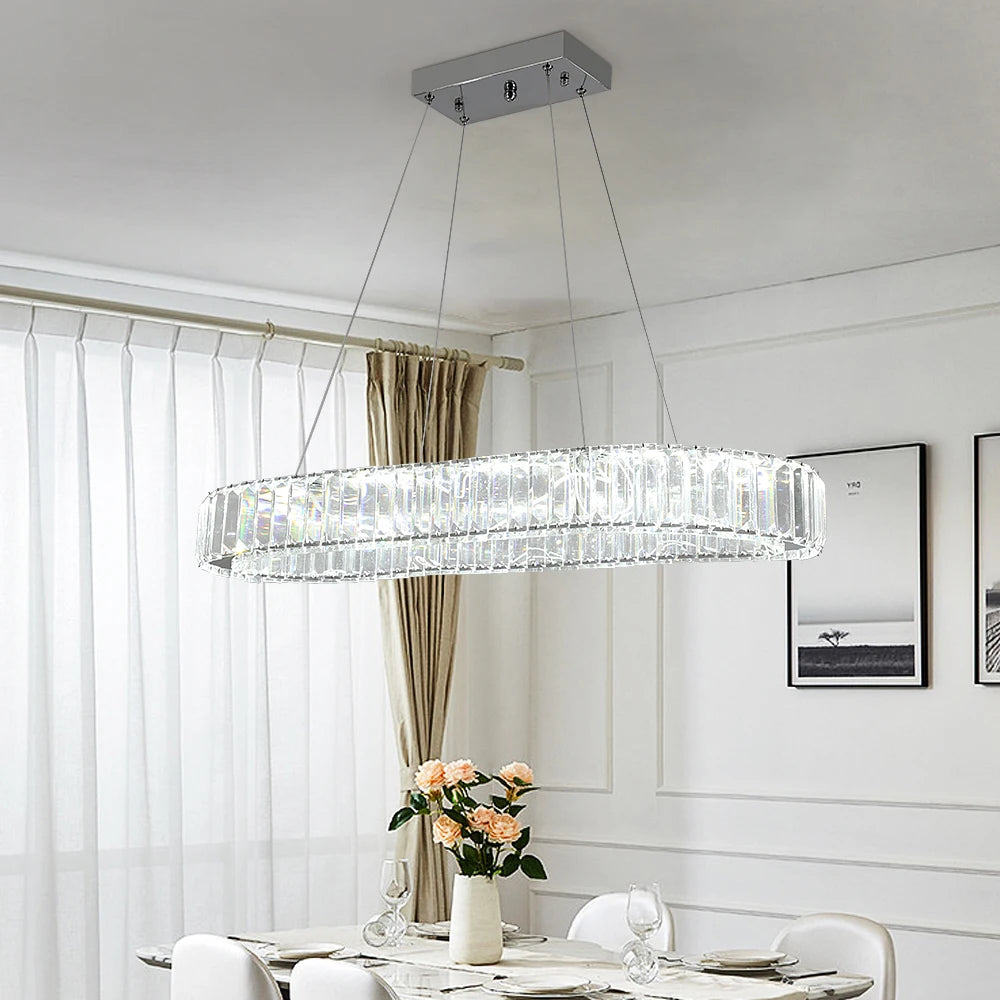 Nordisk Oval Kristalltakkrona – Lyxig LED Hotell & Hem