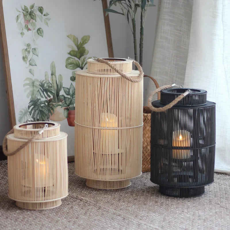 Japansk Retro Handvävd Vindlykta Ljusstake – Nordisk Hemdekor Hotell