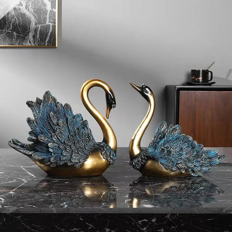 Lyxig Europeisk Svan Vinställ Resin – Par Dekor Hemdekor TV-skåp