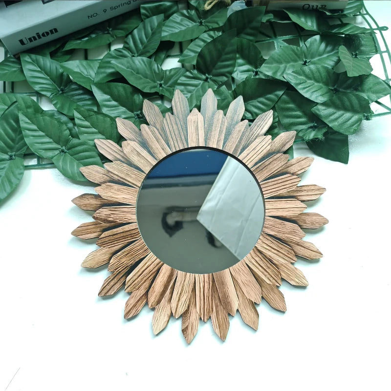 Bohemisk Solros Träspegel Ø30 cm – Väggspegel Sovrum & Vardagsrum Hemdekor