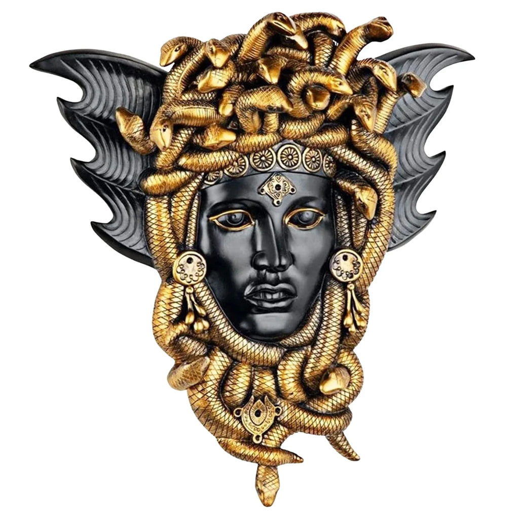 Medusa Huvud Med Ormar Skulptur – Guld Resin Väggplakett Mytologisk