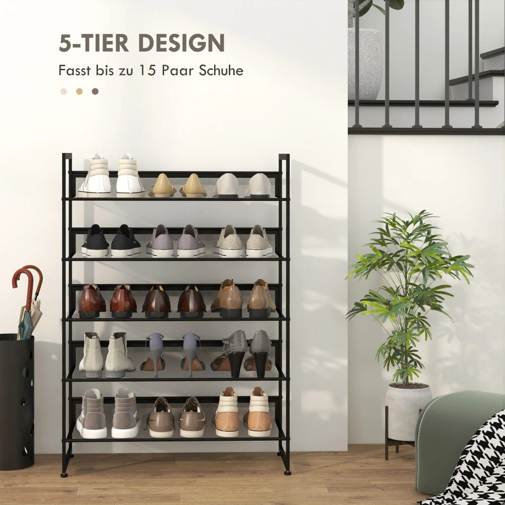 Liten Smal Skohylla 5 Hyllplan 72×30×102 cm Svart – Skoförvaring Litet Utrymme