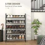 Liten Smal Skohylla 5 Hyllplan 72×30×102 cm Svart – Skoförvaring Litet Utrymme