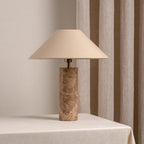 Nordisk Cylindrisk Bordslampa Marmorbas – Tyglampskärm Matsal & Sovrum