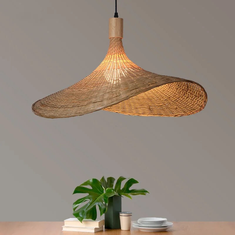 Japansk Wabi-Sabi Bambu Hänglampa – Rattan & Te-rum